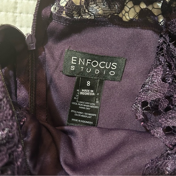 Enfocus Studio Purple Lace Dress Lined Modest Minimalist Wedding Guest Size 8 - Picture 7 of 11